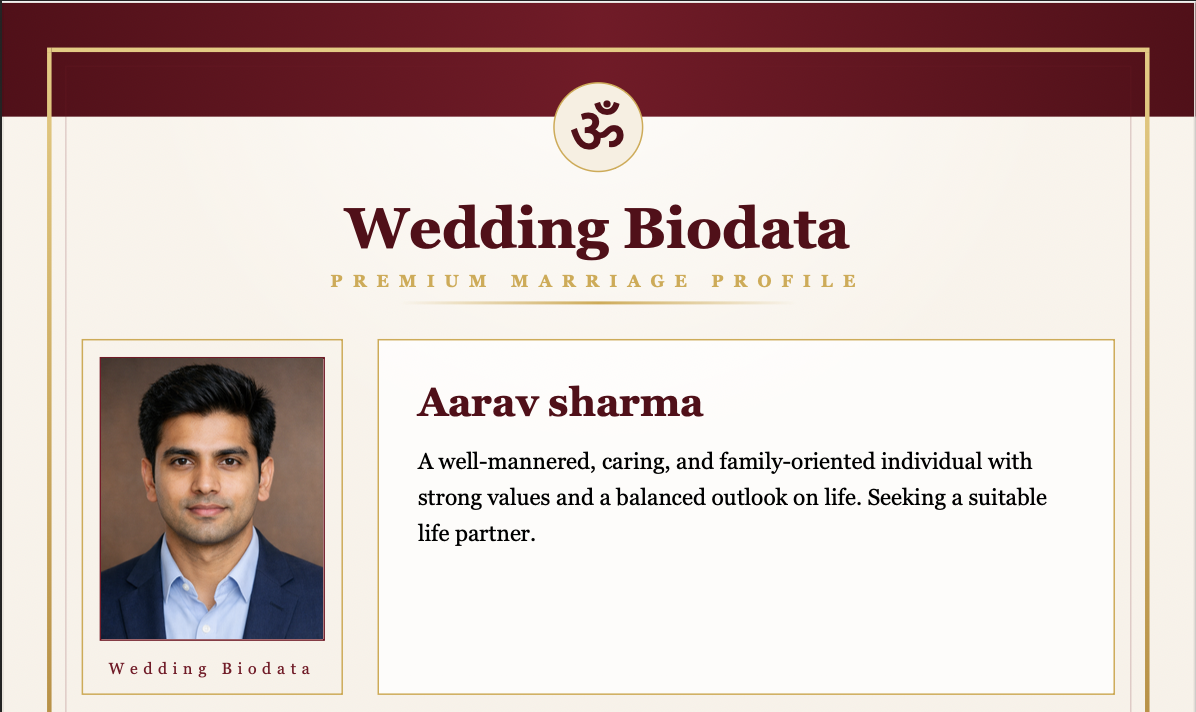 Raj Tilak Gold – Premium Wedding Biodata