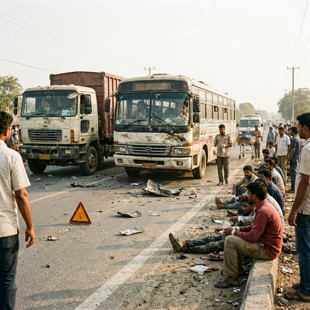 32 Injured in Head-On Collision Between Bus and Truck in Dholpur