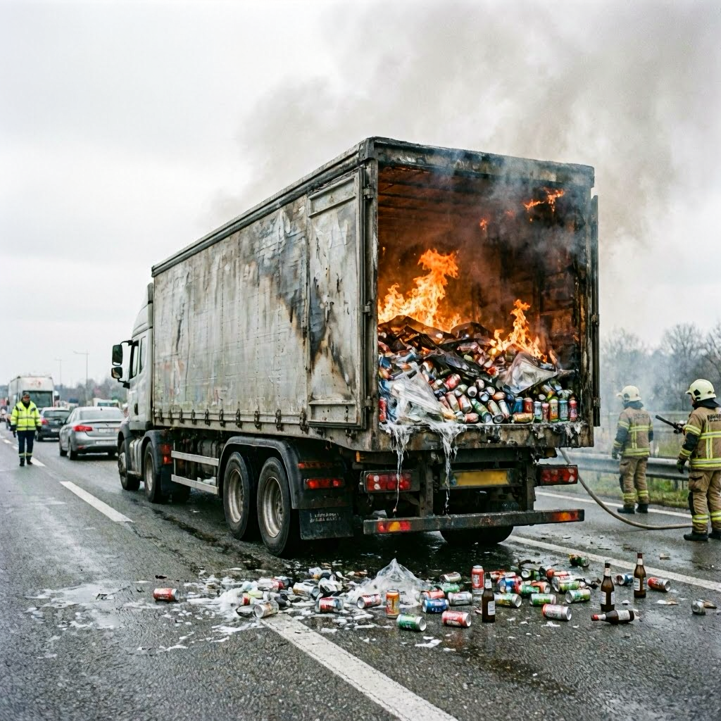 Auflieger auf A27 in Flammen: Bierladung geht verloren