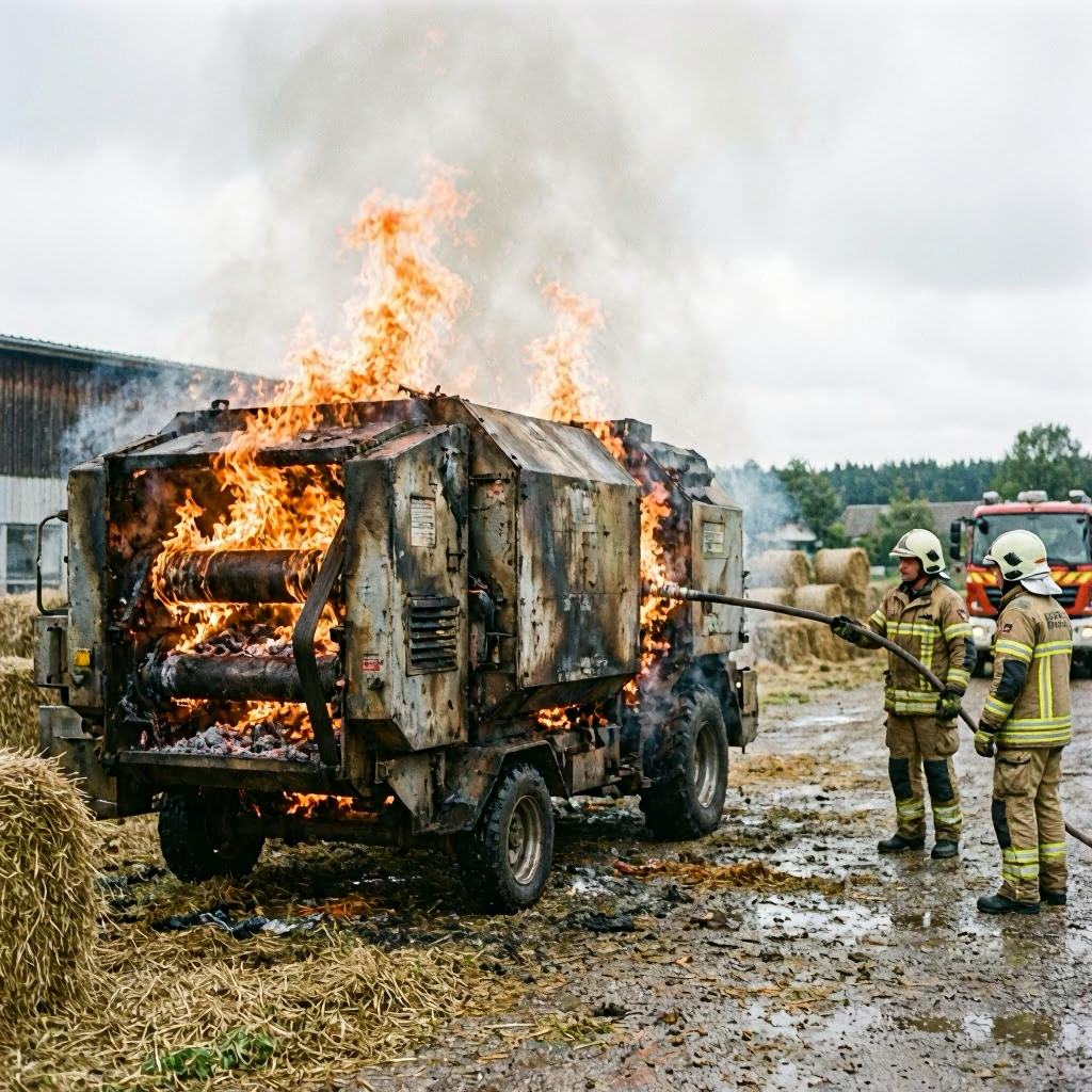 Ballenpresse verursacht Großbrand im Landkreis Ansbach mit 100.000 Euro Schaden