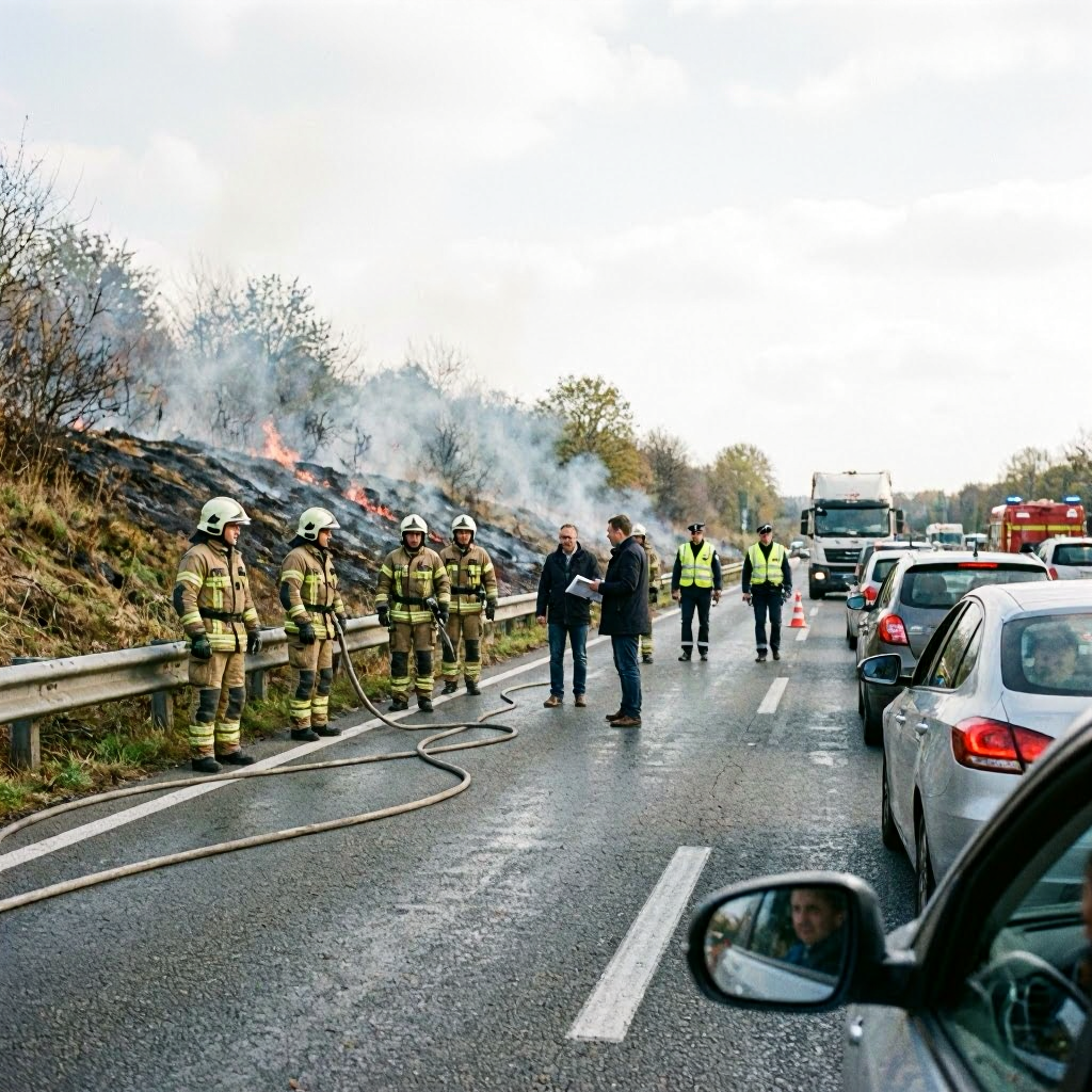 Böschungsbrand führt zu Verkehrsstörungen auf der A72