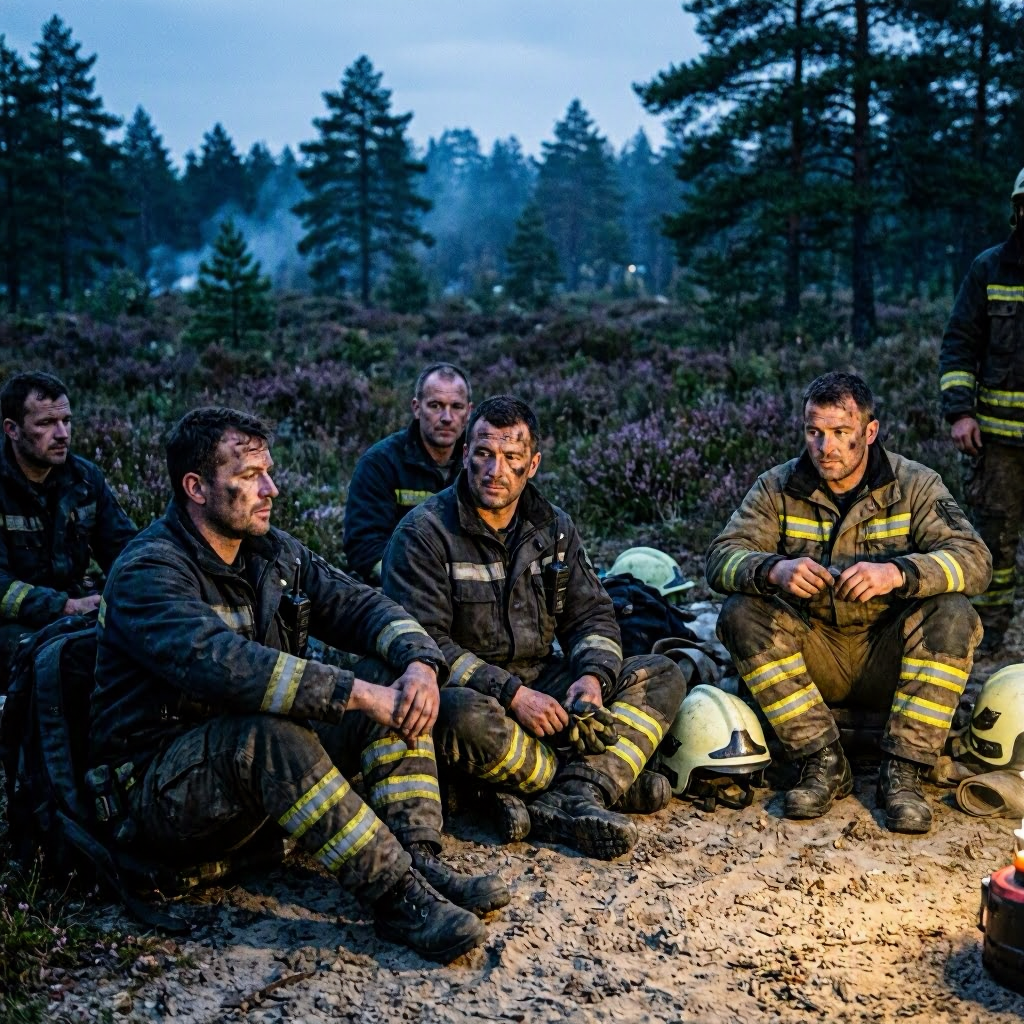 Brandbekämpfer in Wahner Heide bei Köln setzen Nachtpause ein