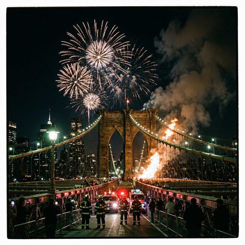 Fire Erupts on Brooklyn Bridge During Macy's 4th of July Fireworks Show