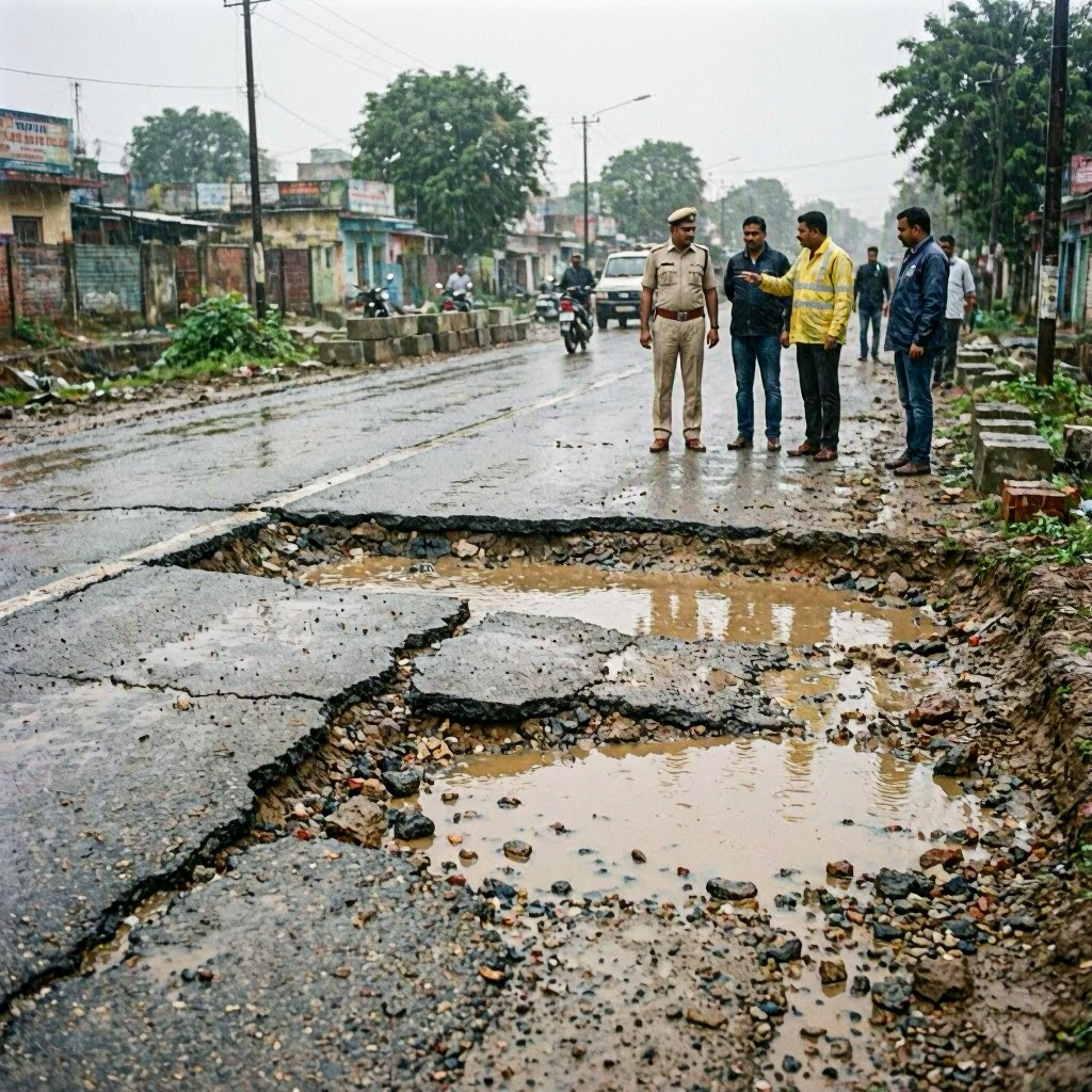 First Monsoon Rain Causes Damage to Link Road of Ganga Expressway in Unnao