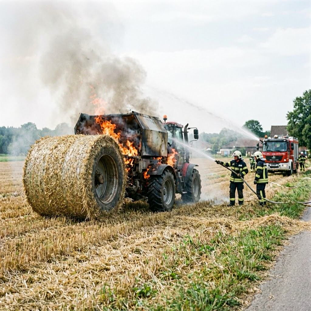 Frankenhofen: Technischer Defekt verursacht Brand einer Ballenpresse