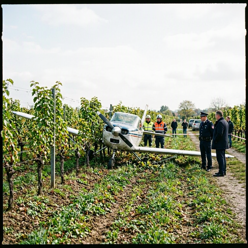 Gönnheim: Dramatische Notlandung eines Propellerflugzeugs in Weinbergen