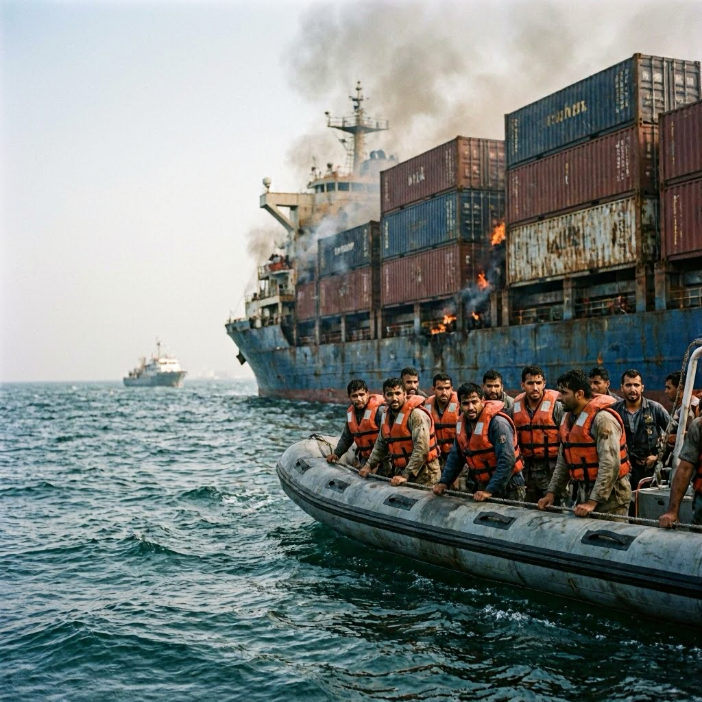 Iran-Krieg: Crew verlässt brennendes Containerschiff in der Straße von Hormus