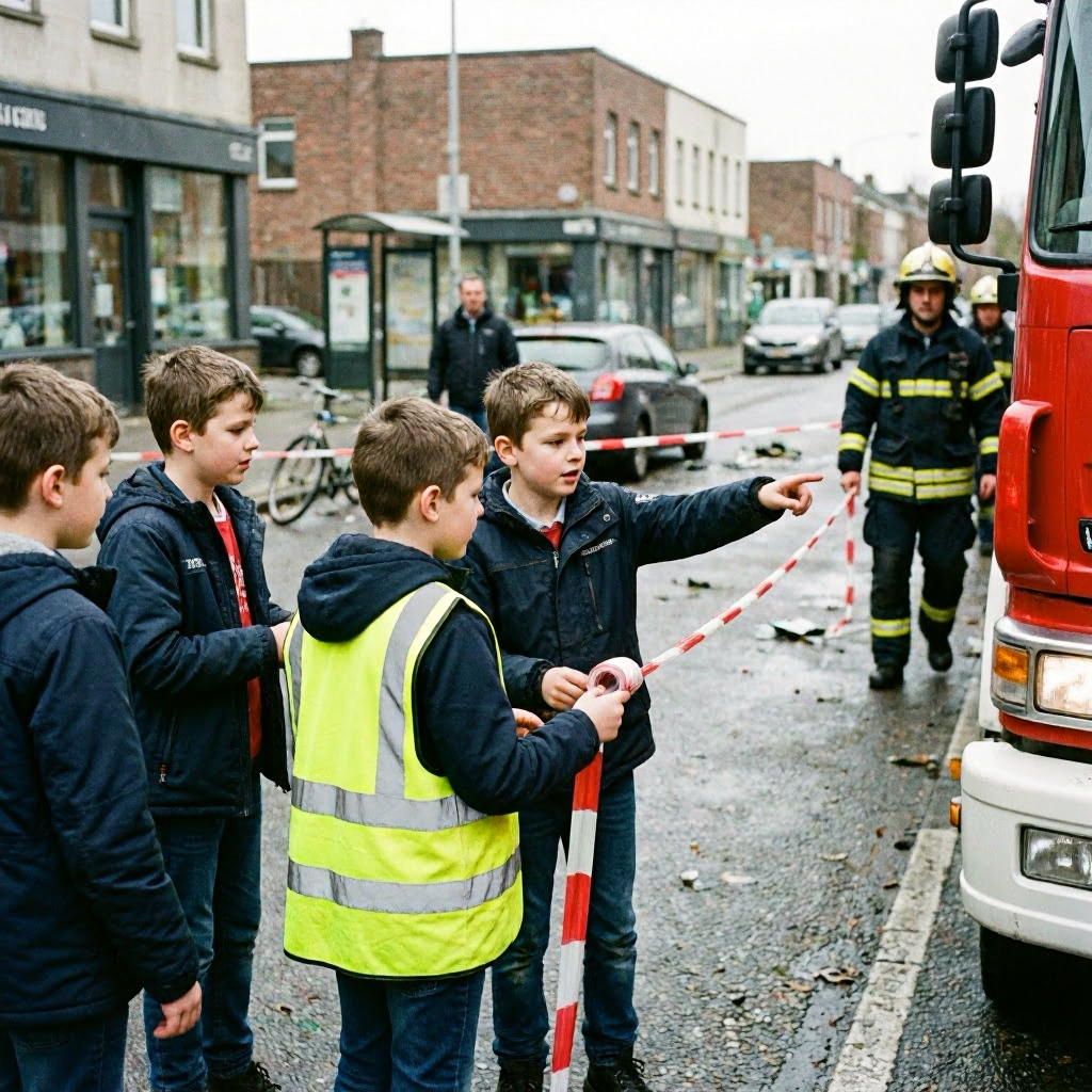 Zwei Kinder sichern Unfallstelle und helfen Feuerwehr bei Rettung
