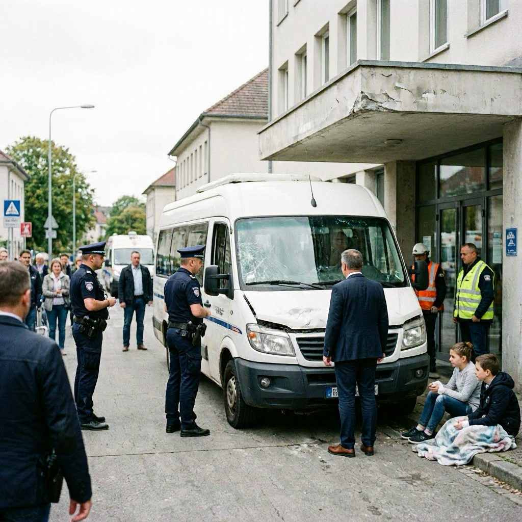 Kleinbusunfall: Kinder bei Kollision mit Dachvorsprung leicht verletzt