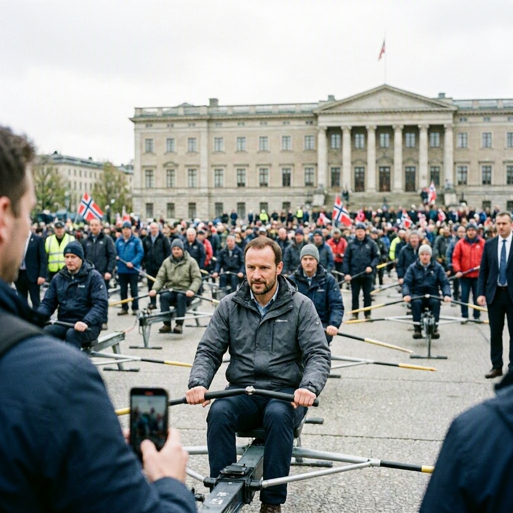 Kronprinz Haakon rudert mit Tausenden Norwegern vor dem Schloss