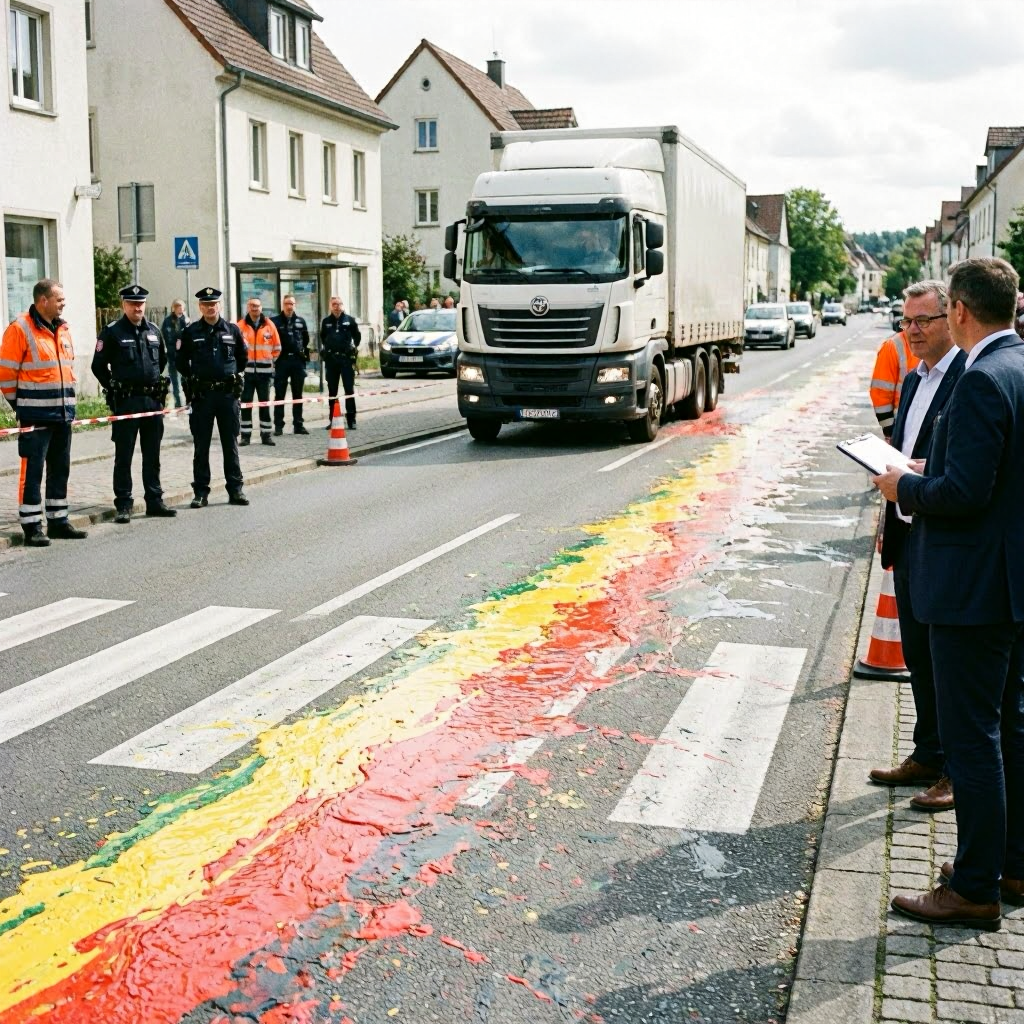 Lastwagen hinterlässt kilometerlange Farbspur durch mehrere Orte