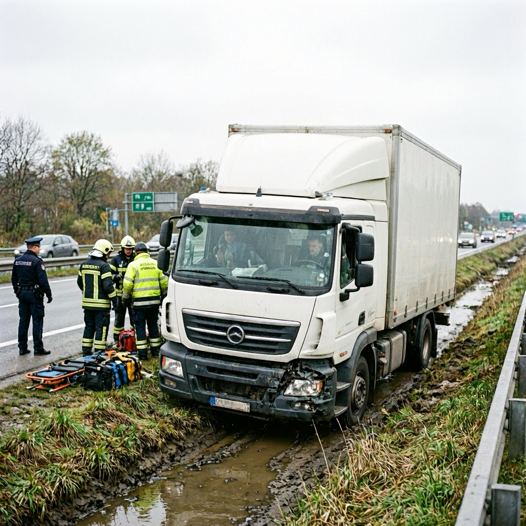 Lkw-Unfall auf A7: Fahrer schwer verletzt nach Abkommen von der Fahrbahn
