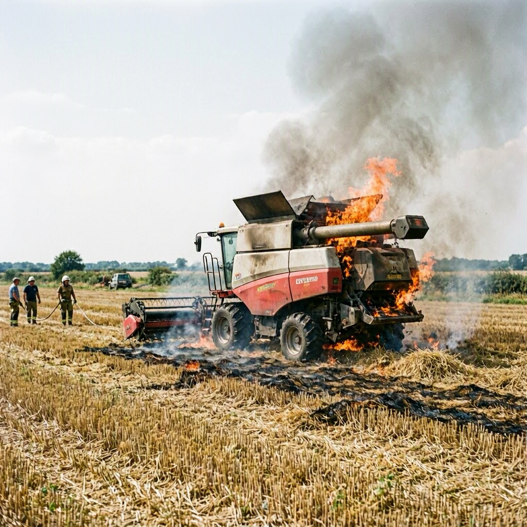 Mähdrescher und Feld bei Niederstetten in Brand geraten
