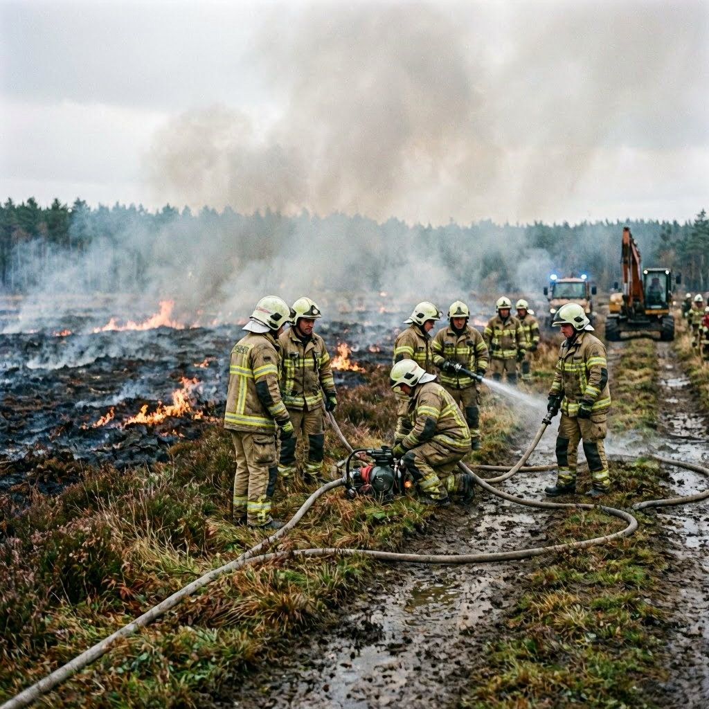 Moorbrand bei Diepholz: Feuerwehr kämpft gegen tiefsitzende Glutnester