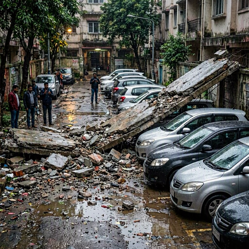 Pune Compound Wall Collapse Damages 14 Vehicles After Heavy Rains