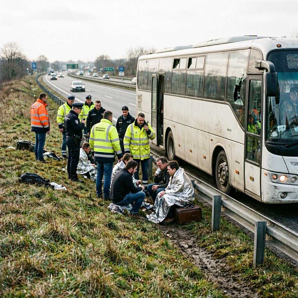 Reisebus-Unfall auf A2: Elf Fahrgäste leicht verletzt