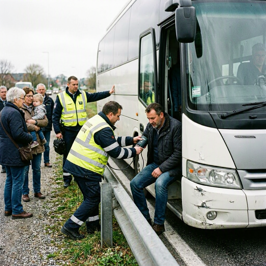 Reisebusfahrer erleidet Schwindelanfälle und verliert Kontrolle über Fahrzeug