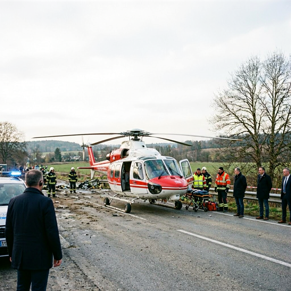 Rettungshubschrauber nach schwerem Unfall bei Rudolstadt im Einsatz