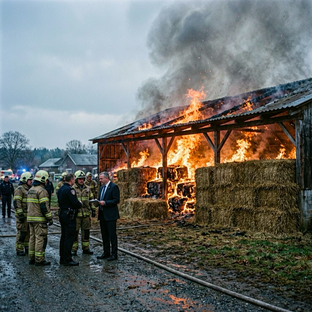 Scheune mit Stroh- und Heuballenlager in Rottweil niedergebrannt