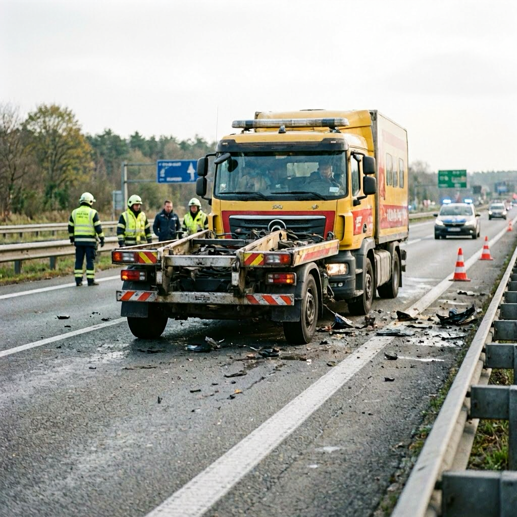 Schwerer Unfall auf A5: Lkw kollidiert mit Abschleppwagen in Karlsruhe