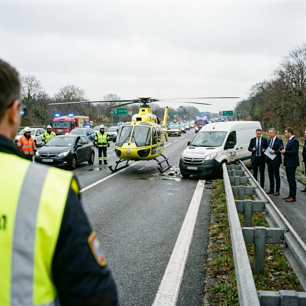 Schwerer Unfall auf der A45 – Hubschrauber landet auf Autobahn