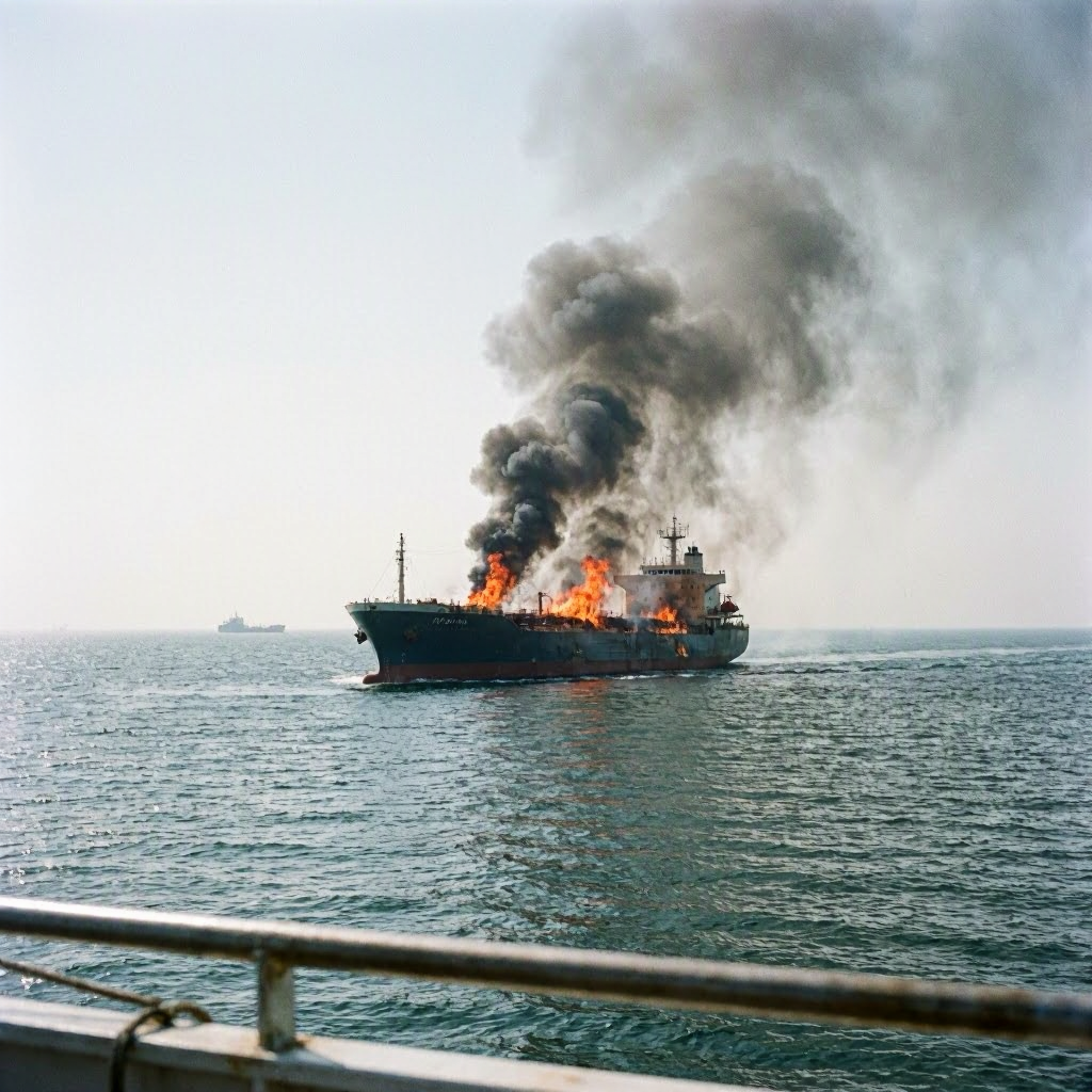 Tanker Catches Fire After Projectile Strike in Strait of Hormuz