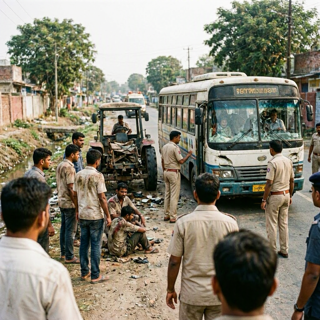 Tragic Collision in Bahraich: One Dead, Several Injured in Bus-Tractor Trolley Crash