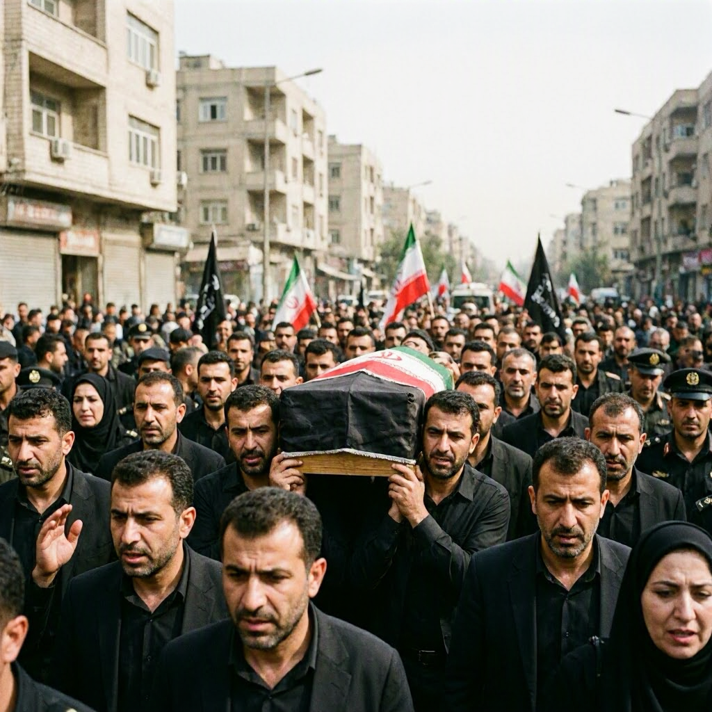 Trauerzug mit Leichnam von Ajatollah Chamenei durch Teheran
