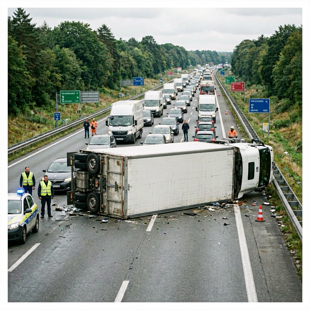 Umgekippter Sattelzug auf A93 sorgt für kilometerlangen Stau