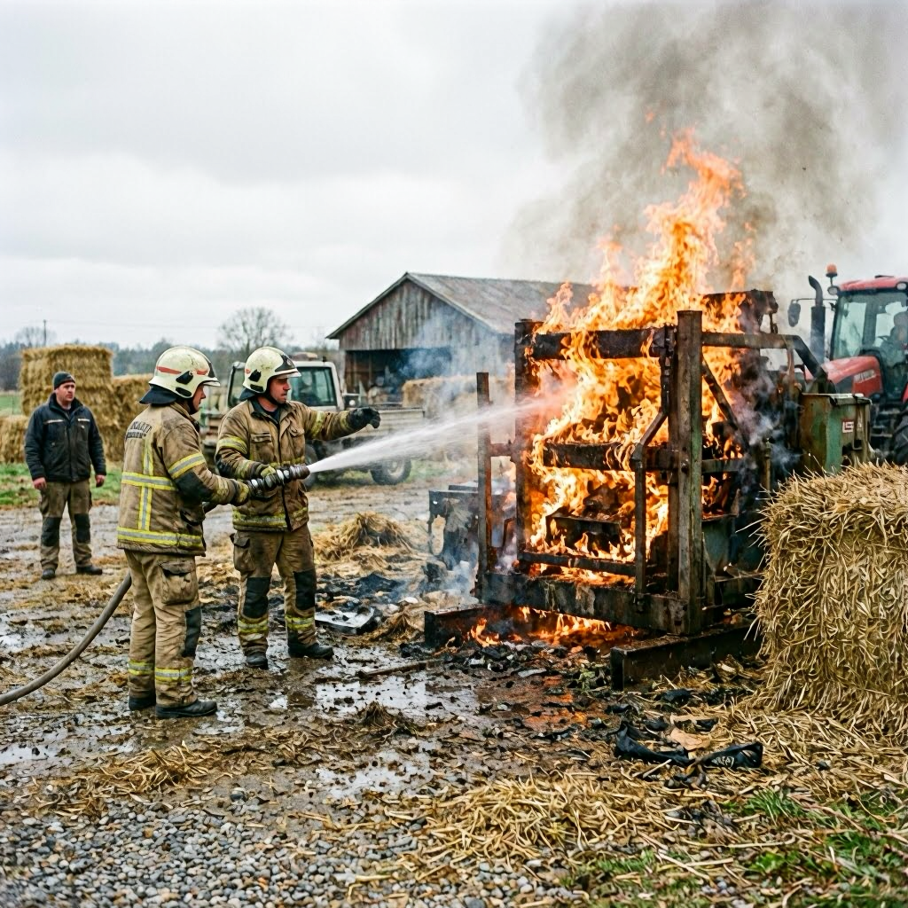 Waldbrandgefahr: Ballenpresse in Oberdachstetten in Flammen aufgegangen