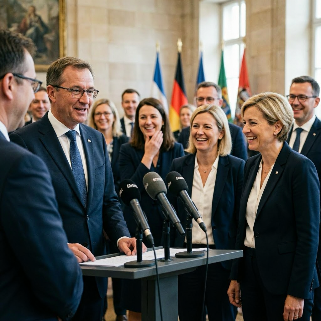Wüst vertauscht Ministerinnen: Lacher bei Ehrung in NRW