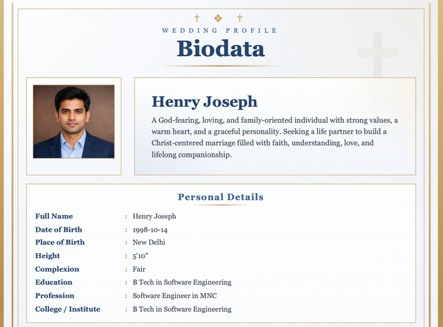 Spirit Bless Profile marriage biodata template