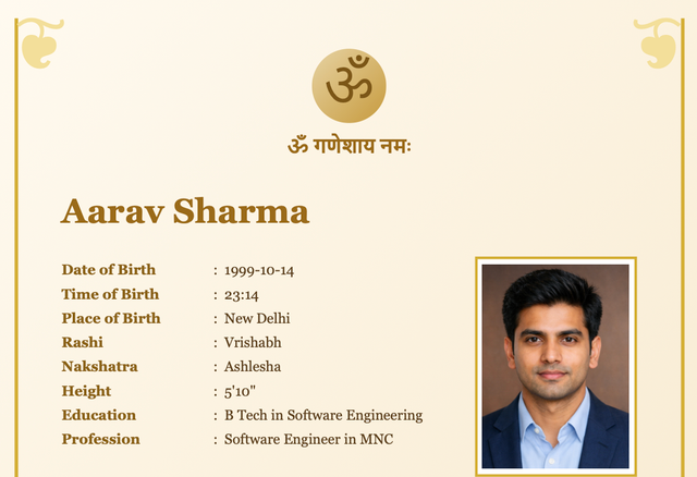 Light Royal Premium marriage biodata template