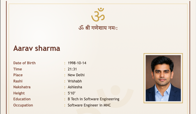 Classic Vedic Profile marriage biodata template