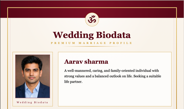 Raj Tilak Gold – Premium Wedding Biodata marriage biodata template