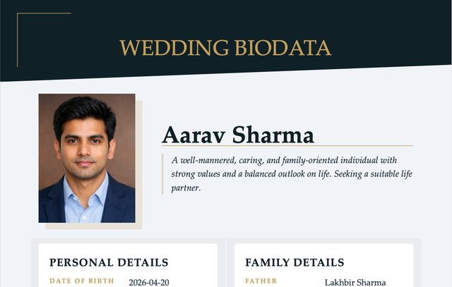 Deep Sapphire marriage biodata template