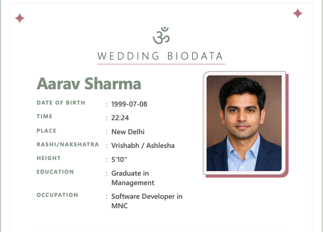 Rose Gold marriage biodata template