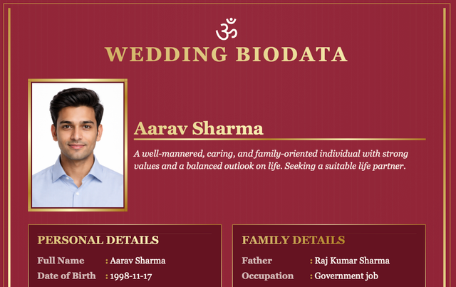 Ruby Gold Foil marriage biodata template