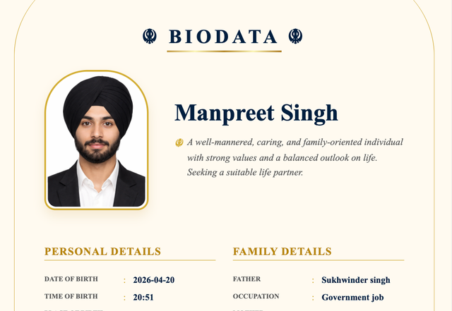 Khalsa Heritage marriage biodata template