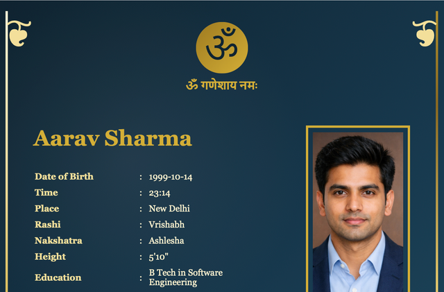 Navy Royal Aura marriage biodata template