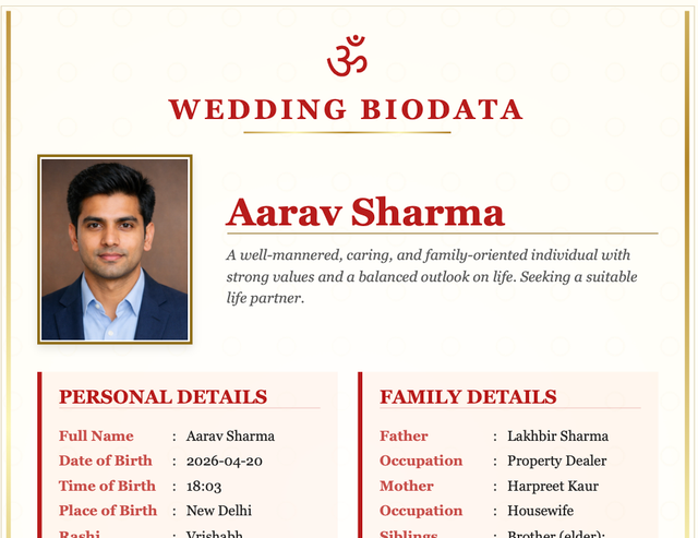 Swarnim Ivory marriage biodata template