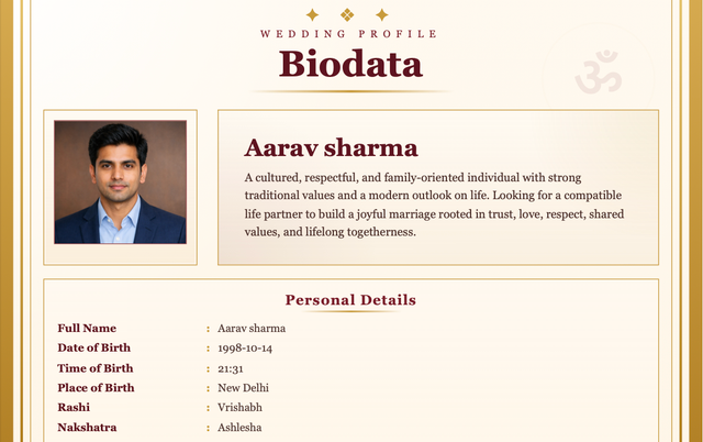 Shubh vivaah royale marriage biodata template