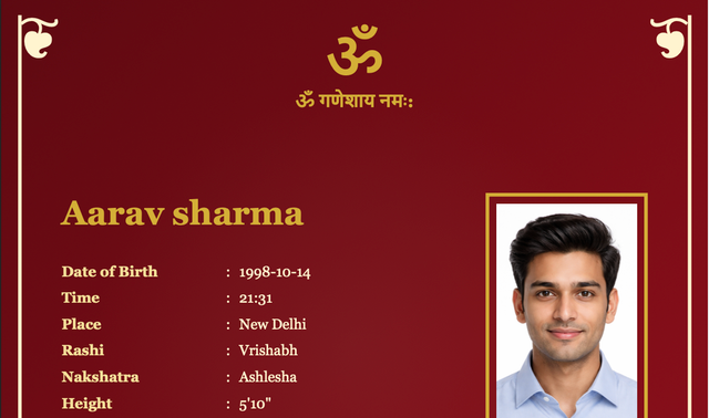 Raj tilak Theme marriage biodata template