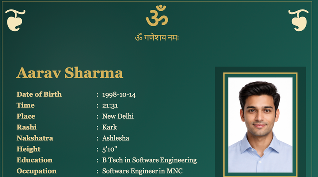 Green Leaf marriage biodata template