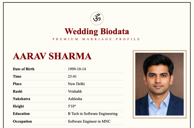 Royal-maroon marriage biodata template