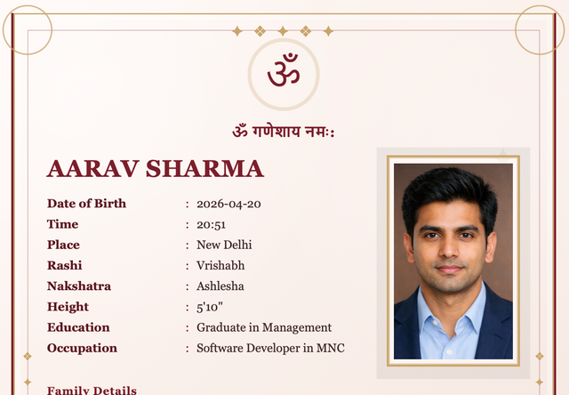 Royal Sanskaar marriage biodata template
