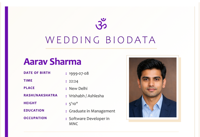 Orchid & Champagne marriage biodata template