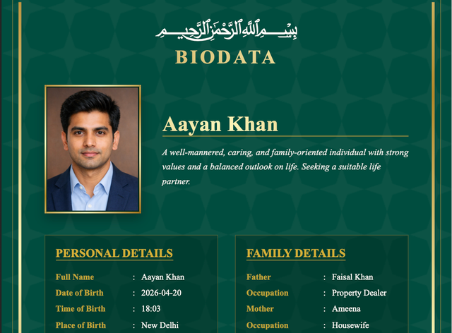 Noor Al-Nikah marriage biodata template