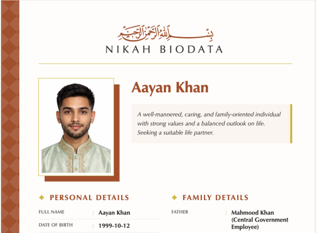 Royal Andalusian marriage biodata template