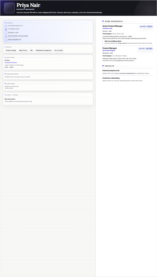Indigo Ledger resume template